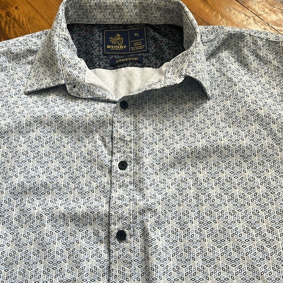 Rugby Ralph Lauren Polo Short Sleeve Button Down Shirt Blue Geometric Size XL - Picture 4 of 10